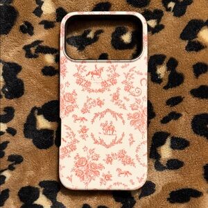Elegant Horse Pattern Phone Case - Cream and Red